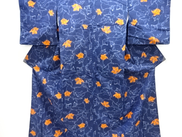 花模様織出し手織り紬着物